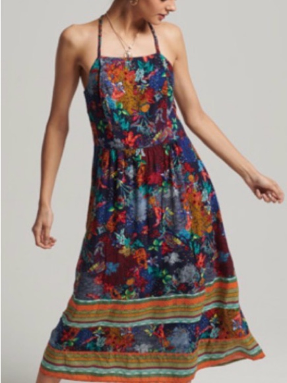 Superdry Floral Midi Dress in Navy with Multicolor Print